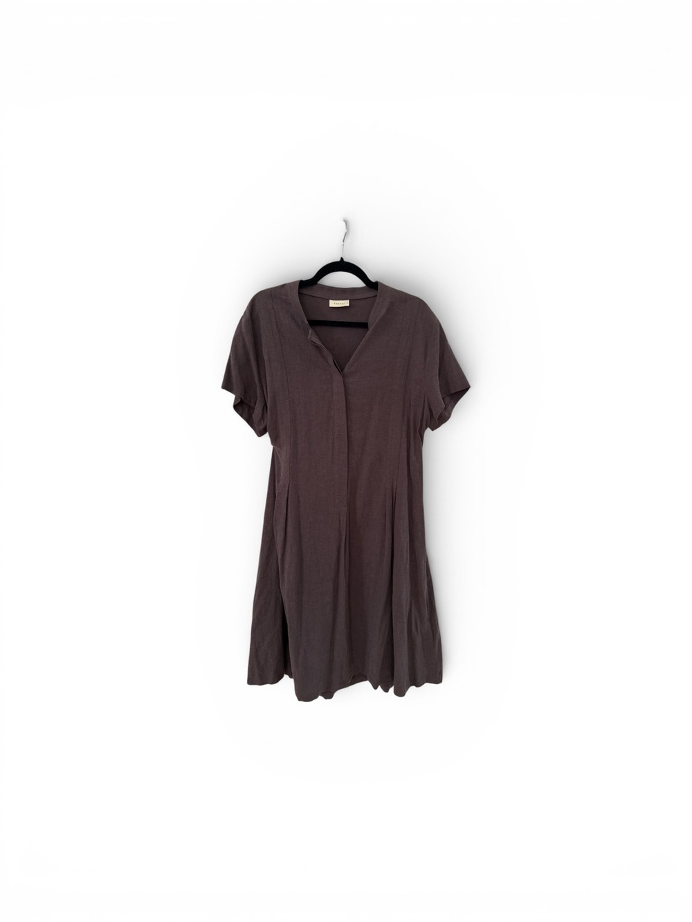 Poetry Brown Box Pleated Linen Cotton Blend Dress Peplum Waist Size 14 Hippie